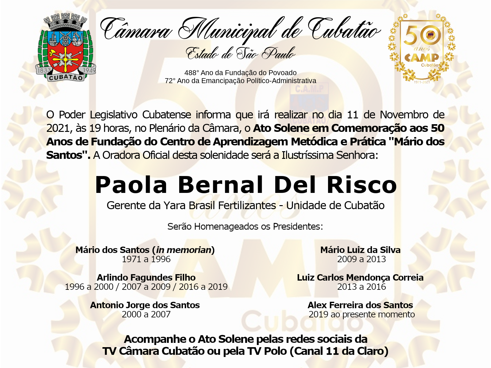 Ato Solene em Comemoração aos 50 Anos do Camp Cubatão