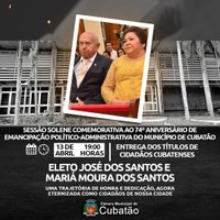 Câmara entregará título de cidadão cubatense ao casal Eleto José e Mariá Moura
