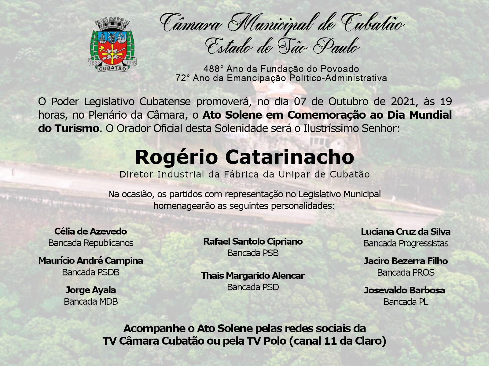 Câmara promove Ato Solene em Homenagem ao Dia Mundial do Turismo