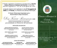 Câmara promove Sessão Solene Alusiva à Semana da Família