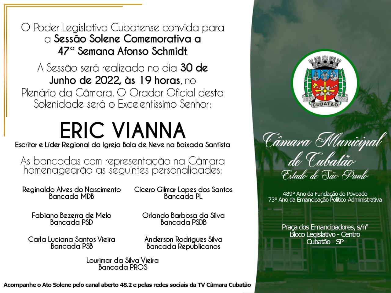 Câmara promove Sessão Solene Comemorativa à Semana Afonso Schmidt