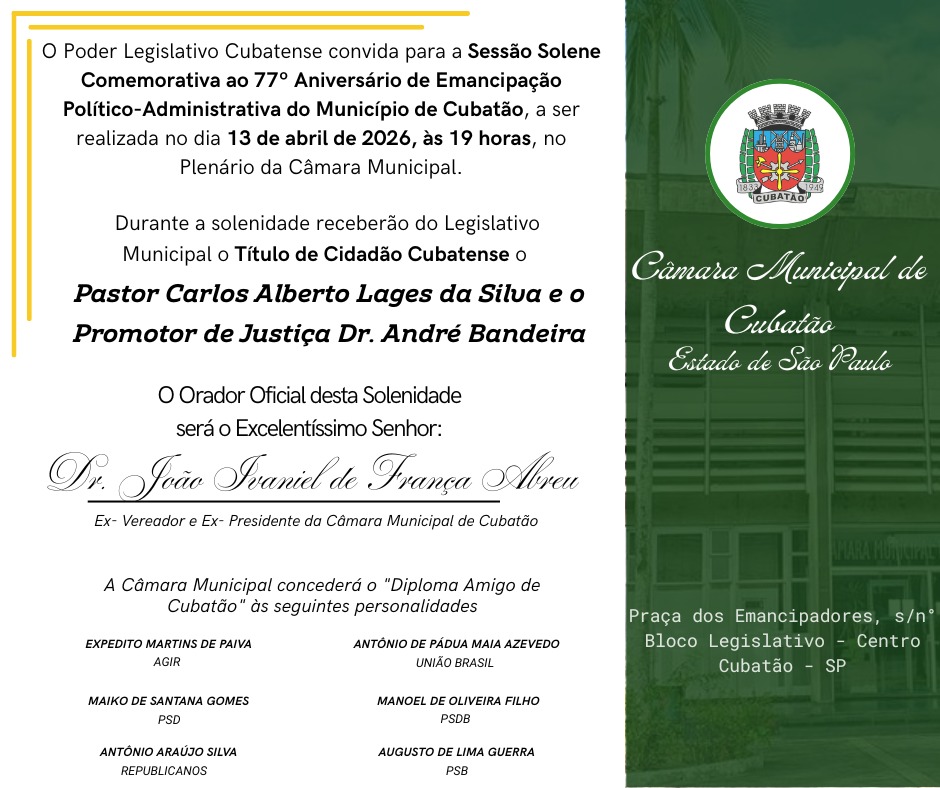 Câmara promove Sessão Solene em comemoração ao aniversário de Cubatão