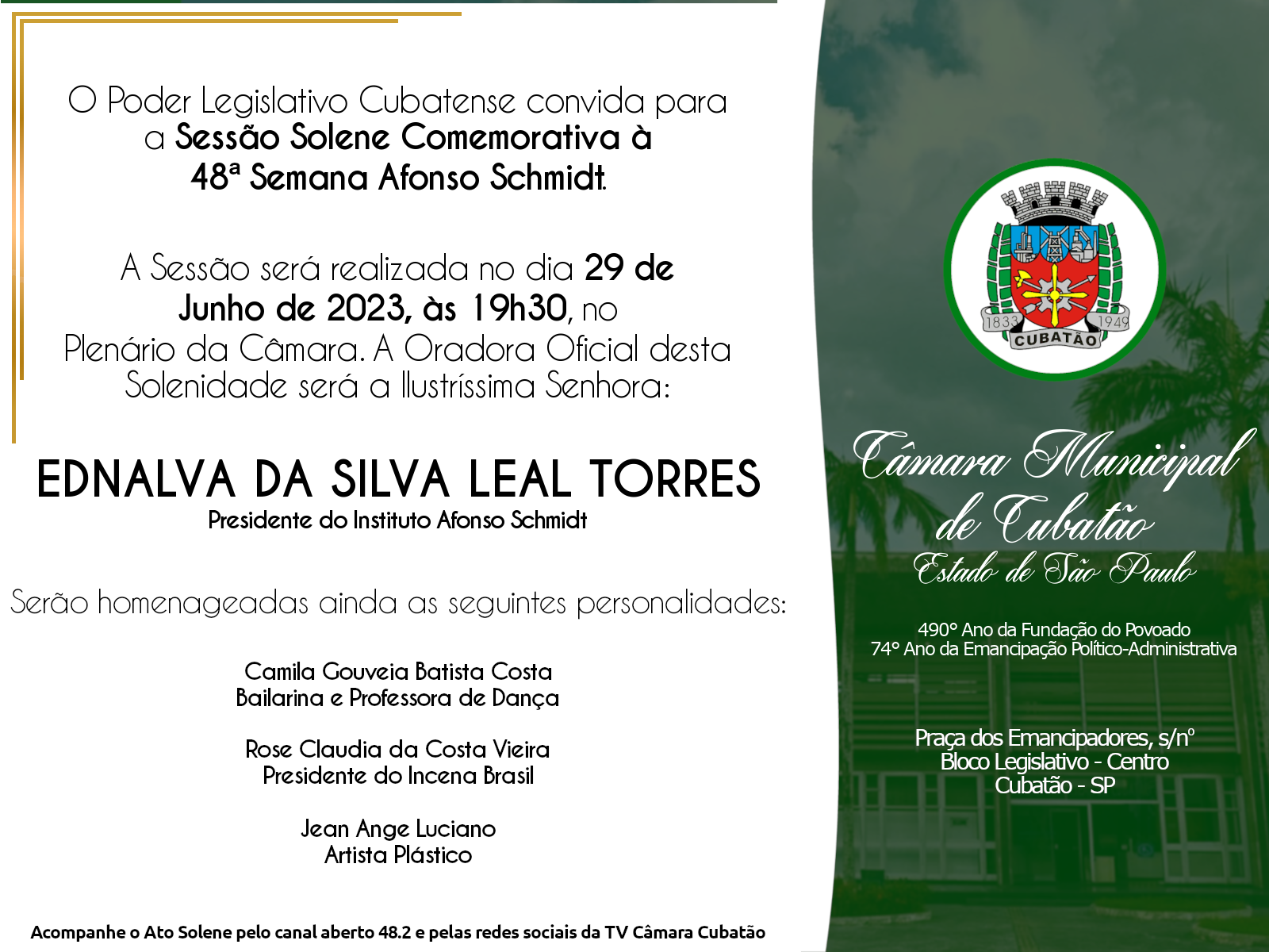 Câmara promove Sessão Solene em homenagem à 48° Semana Afonso Schmidt