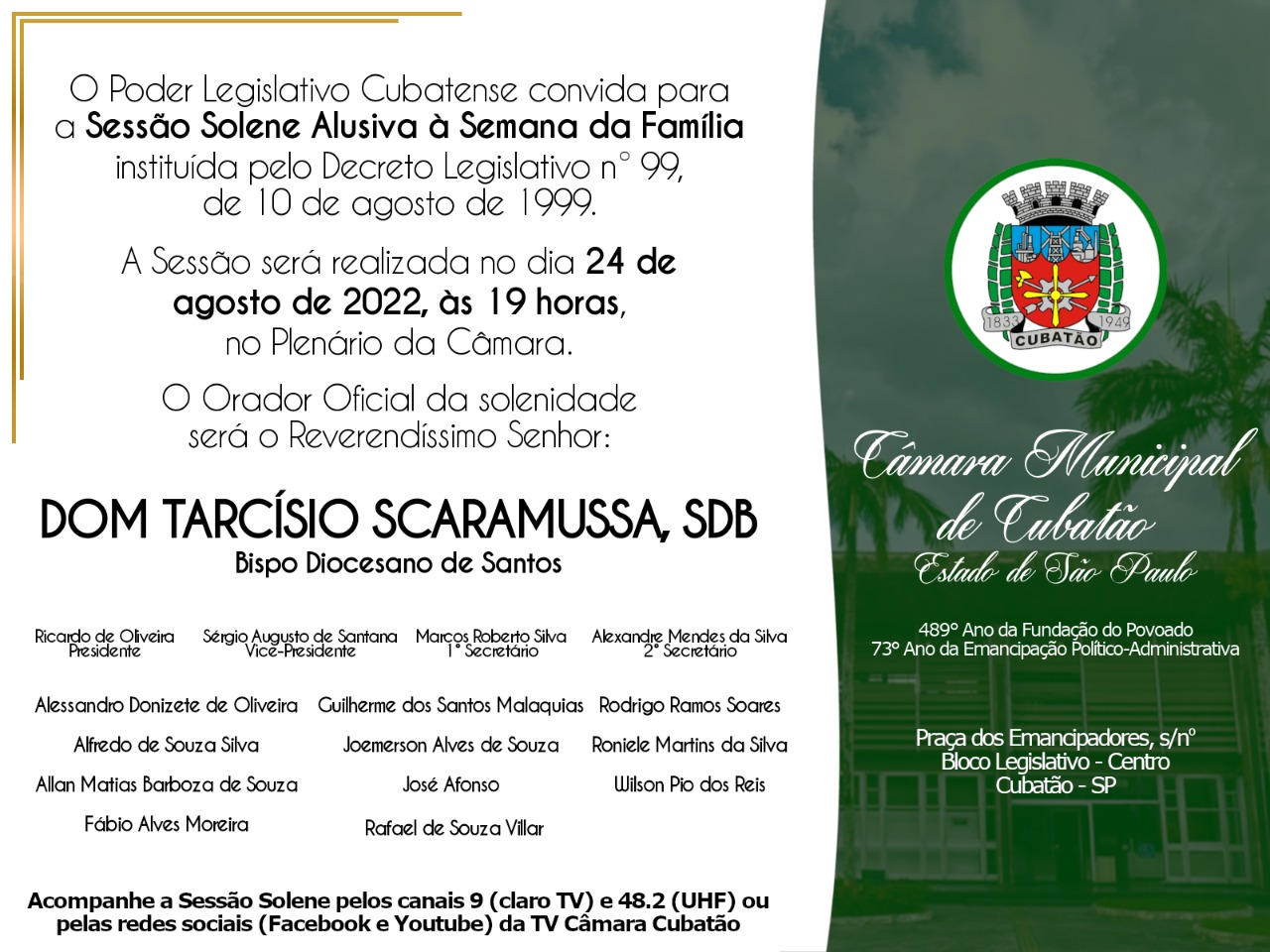 Câmara promove solenidade em comemoração à Semana da Família