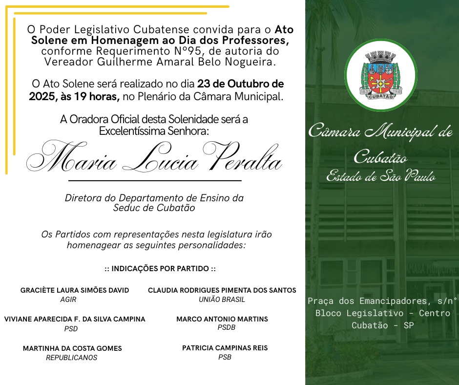 Câmara realiza ato solene em homenagem ao Dia dos Professores 