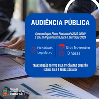 Câmara realiza audiência pública de Finanças para apresentação do PPA e da LOA