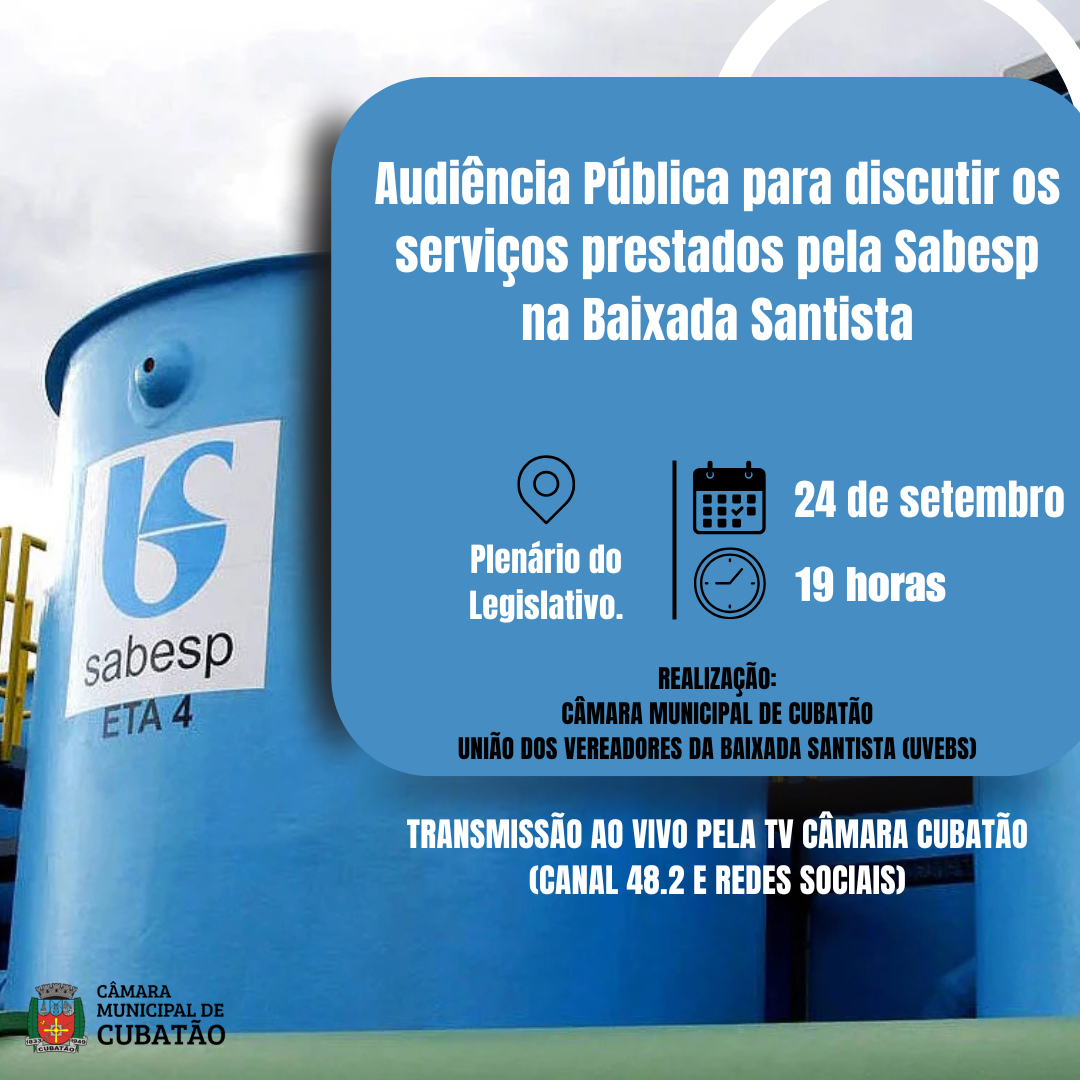 Câmara realiza Audiência Pública para discutir os serviços prestados pela Sabesp