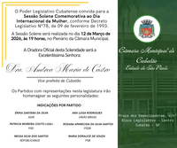 Câmara realiza Sessão Solene Comemorativa ao Dia Internacional da Mulher