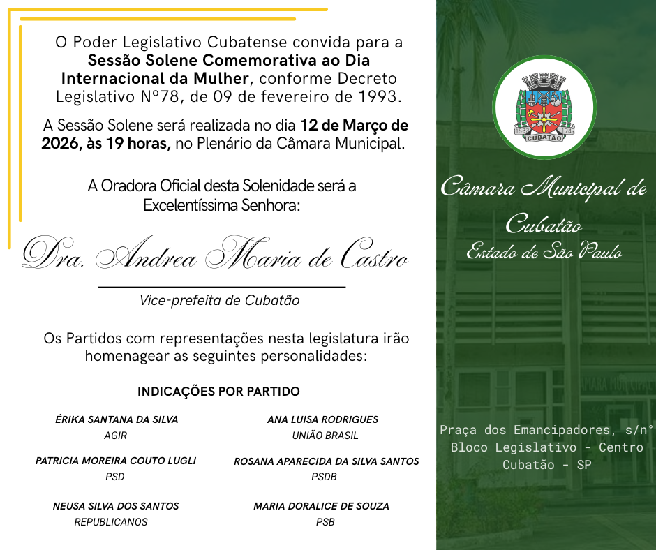 Câmara realiza Sessão Solene Comemorativa ao Dia Internacional da Mulher