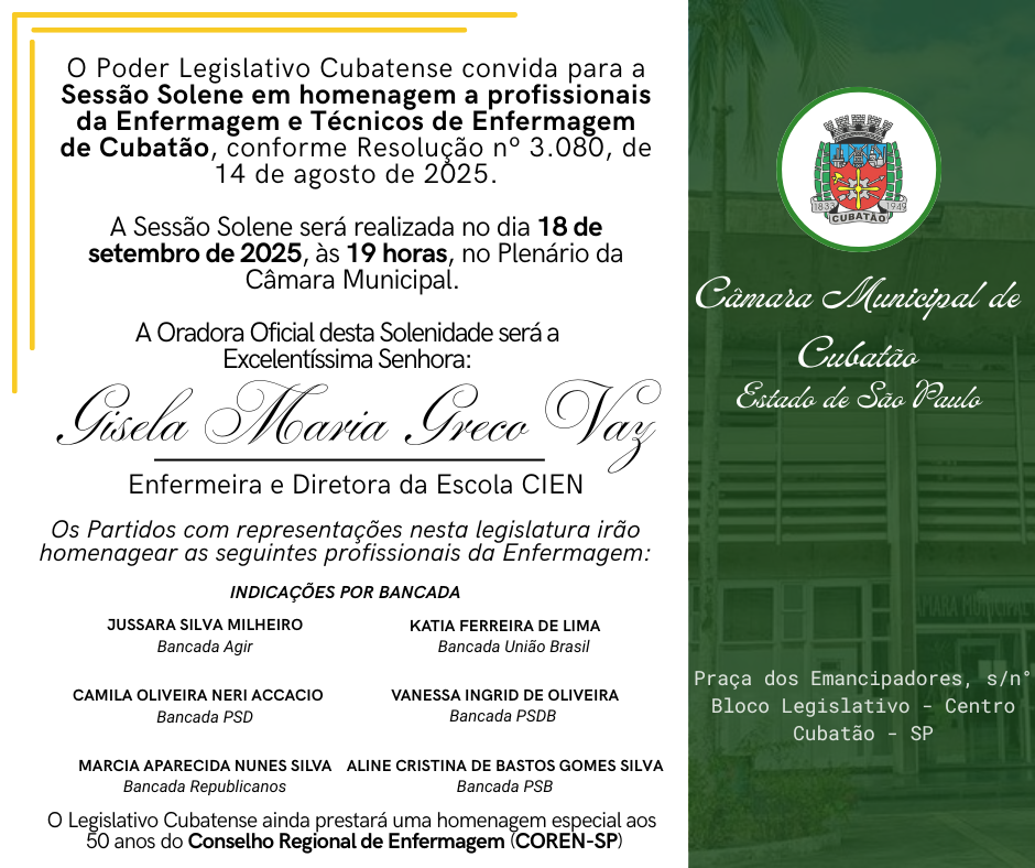 Câmara realiza Sessão Solene em homenagem a profissionais da Enfermagem 