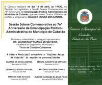Câmara realiza solenidade para celebrar o 76º Aniversário de Emancipação Político-Administrativa do Município de Cubatão