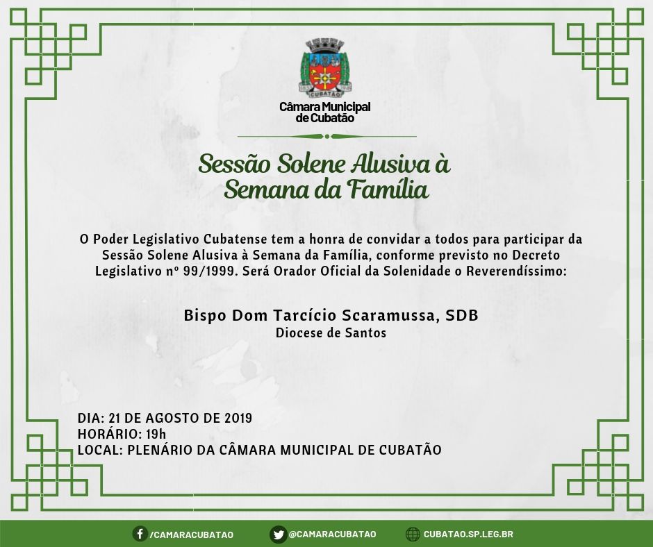 Câmara realiza Sessão Solene Alusiva à Semana da Família