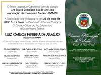 Legislativo Cubatense promove Ato Solene Dedicado aos 25 anos da AFABAN