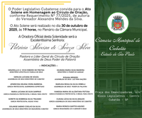 Legislativo Cubatense promove Ato Solene em Homenagem ao Círculo de Oração