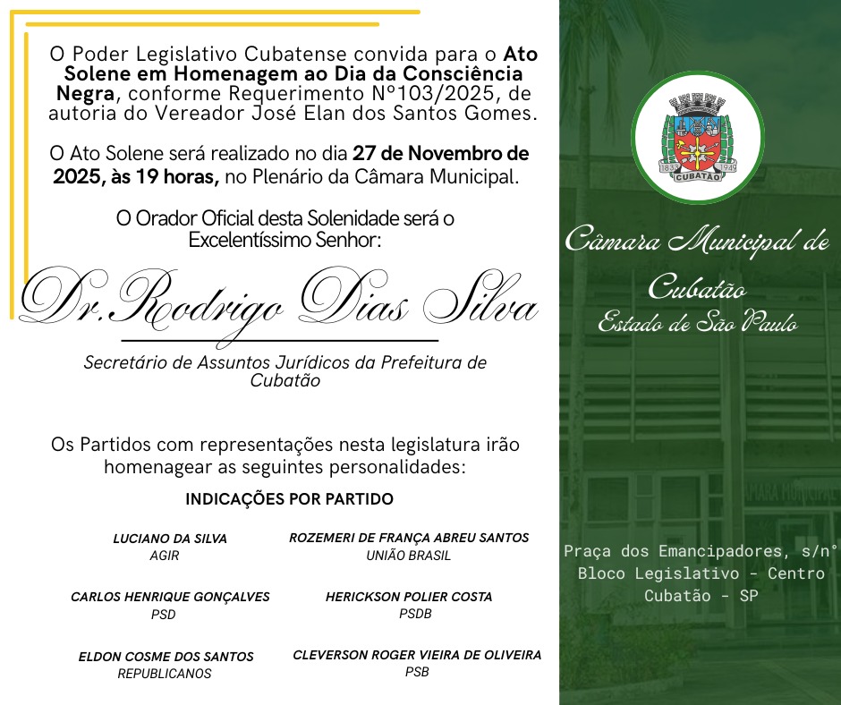 Legislativo realiza Ato Solene em Homenagem ao Dia da Consciência Negra