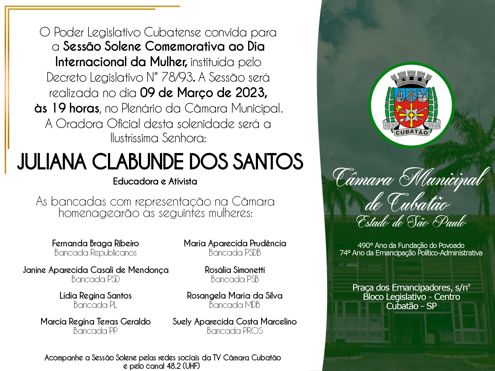 Sessão Solene - Dia Internacional da Mulher