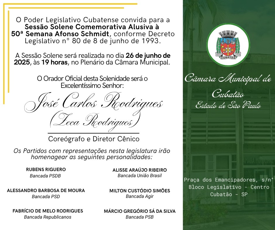 Câmara promove solenidade em homenagem ao cubatense Afonso Schmidt